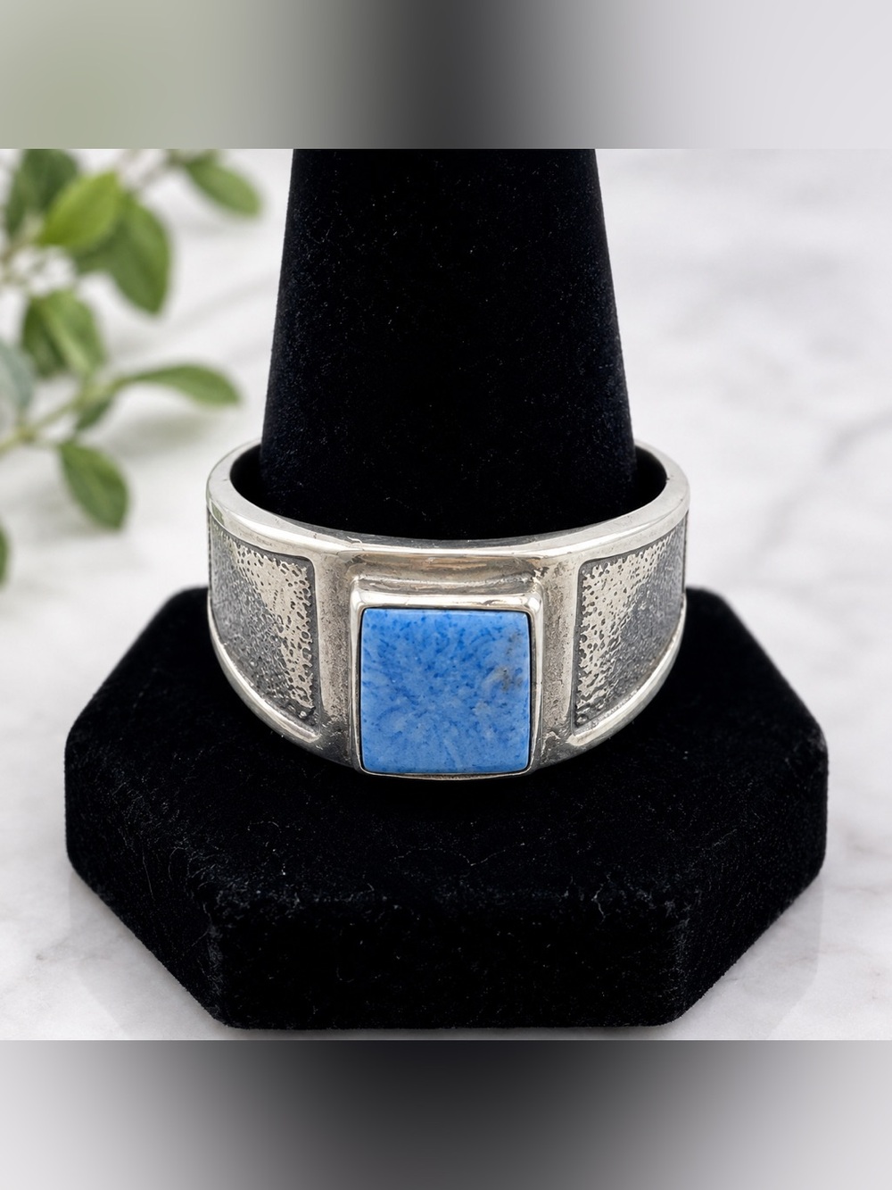 Sterling Faux Square Blue Lapis Lazuli Ring Men's Size 13 8.40‎ grams